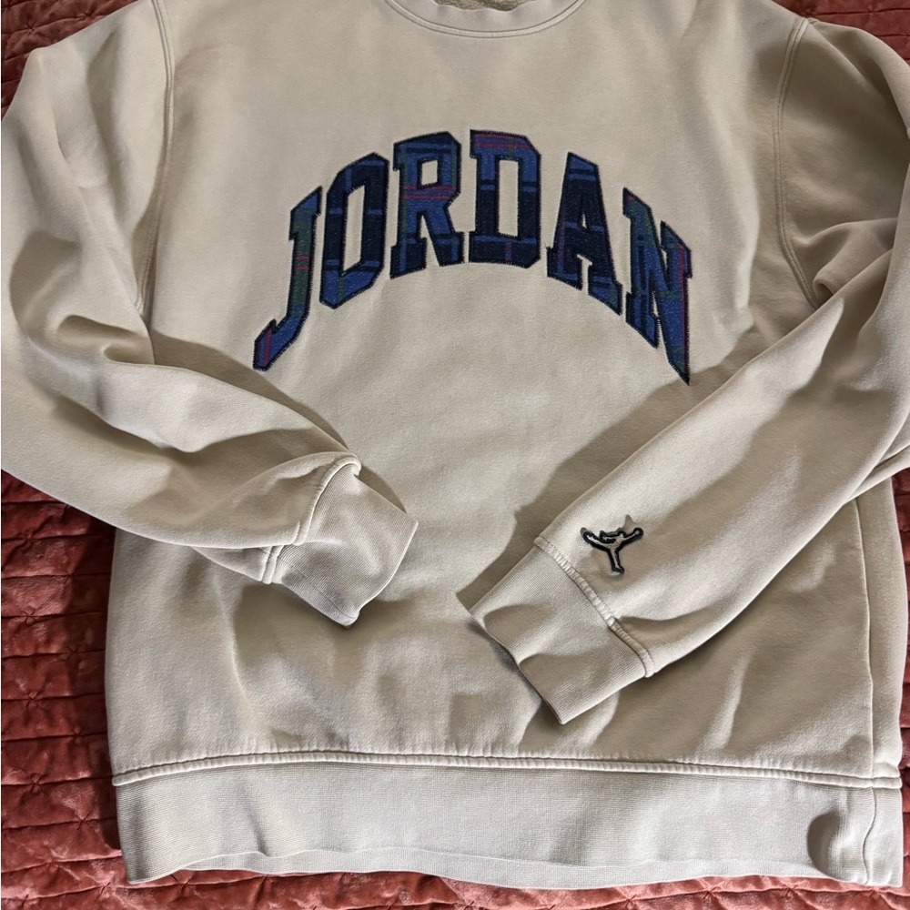 Jordan Crewneck Sweatshirt in Cream with Blue-Purple Arch Logo